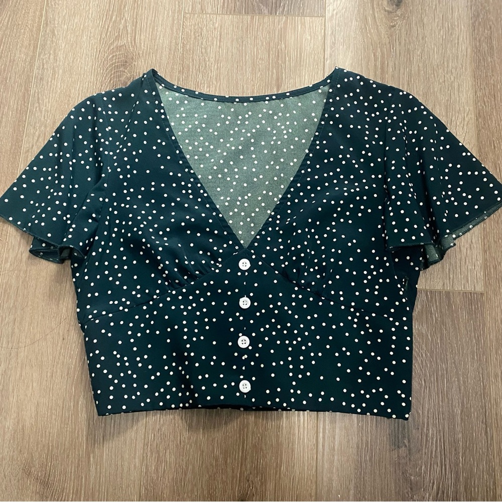 Shein Polka Dot Ruffle Sleeve Blouse S